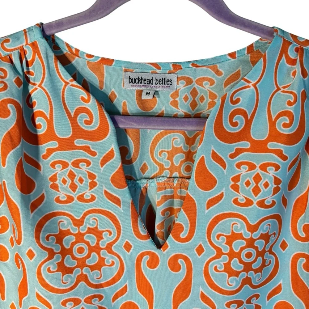 Buckhead Betties V-Neck Teal & Coral Blouse Size Medium - Picture 2 of 8